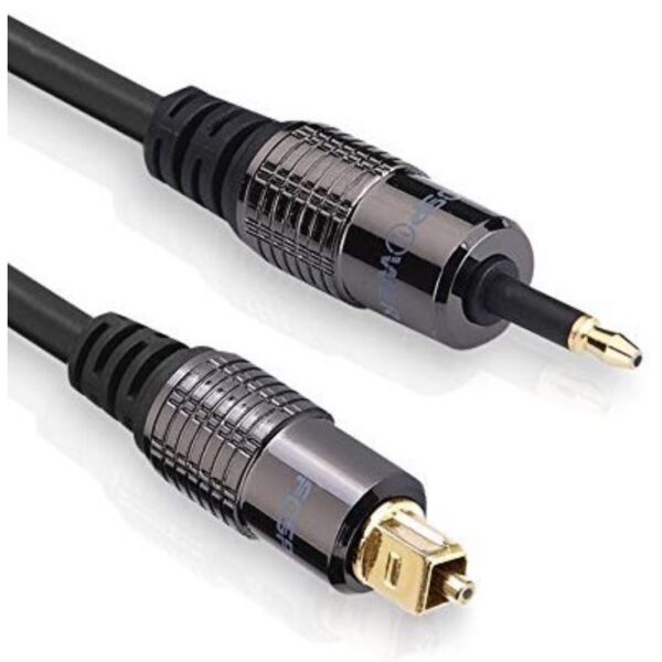 Gold Plated Toslink to Mini Toslink Digital Optical S/PDIF Audio Cable with Metal Connectors & Strain-Relief PVC Jacket (1.8M / 6FT 24K )